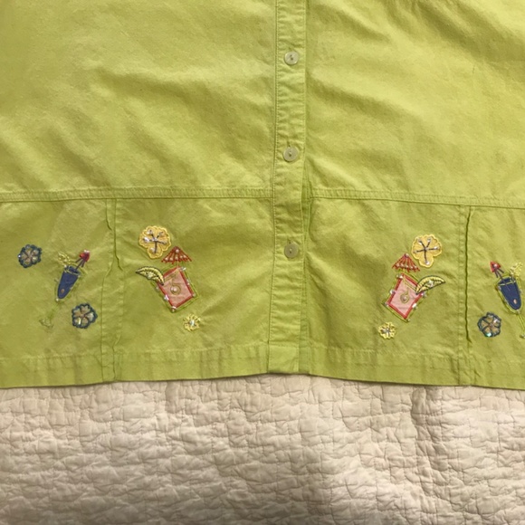 Jane Ashley lime green collared shirt embellished with boat drinks (2X) - Picture 7 of 10